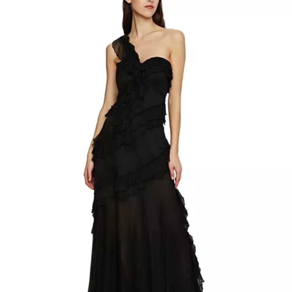 AMUR Black One Shoulder Ruffled Dress
